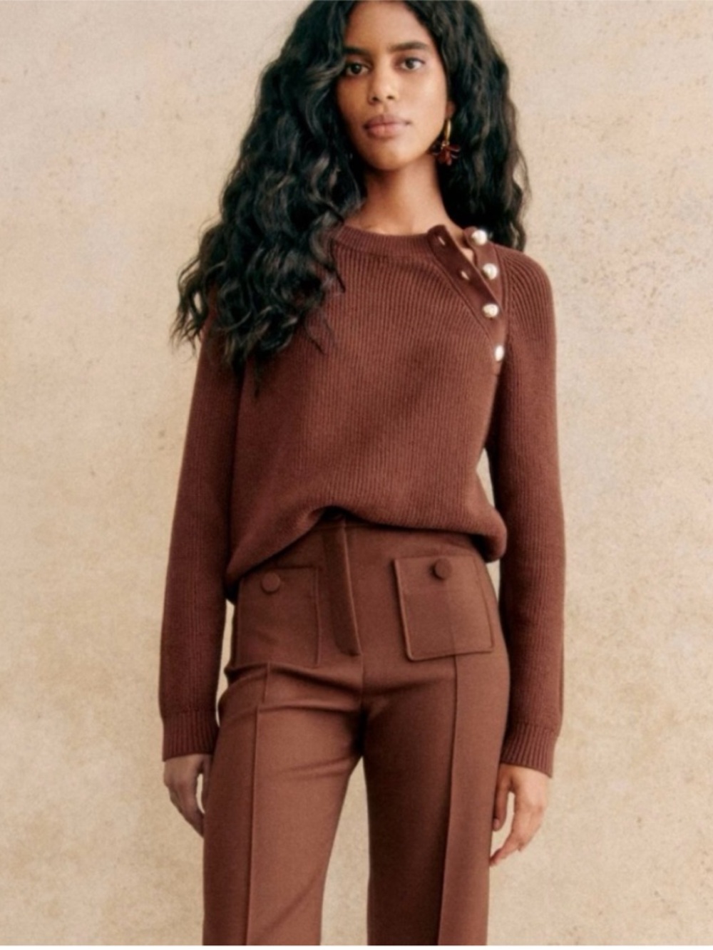 La Maille SEZANE Gary Jumper Sweater Caramel XS - Picture 2 of 12